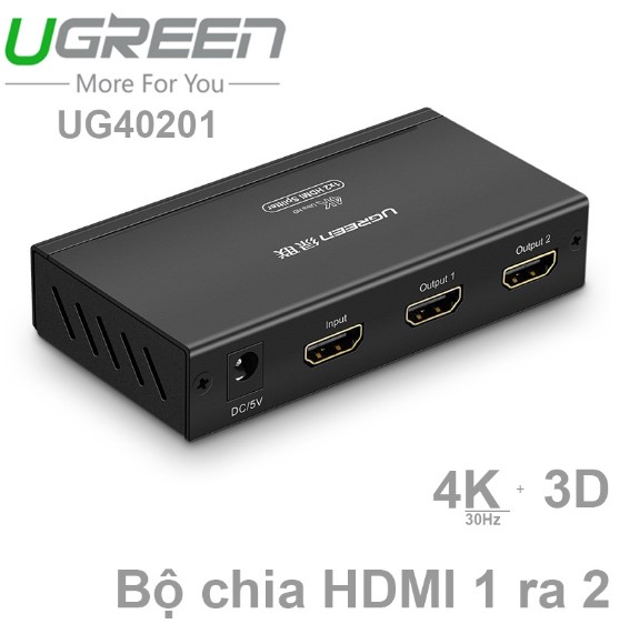 Bộ chia cổng HDMI 1 ra 2 Hỗ trợ full HD, 4k * 2k, 30hz Chính hãng Ugreen 40201 Cao cấp